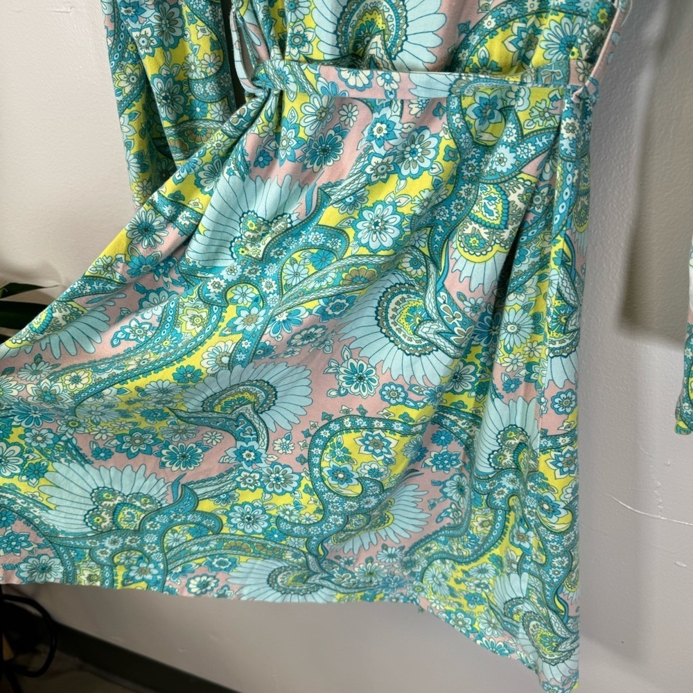 BEDHEAD cotton robe sash belt retro flower print mint green yellow pink S/M - Picture 3 of 8